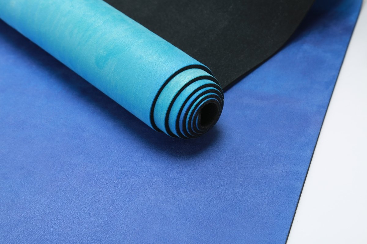 detail of blue yoga mat rubber microfiber