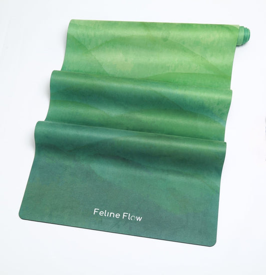 feline flow green yoga & exercise mat white background